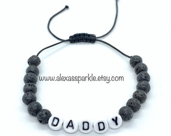 Dad Bracelet with Lava Beads Amulet Bracelet - Pulsera Amuleto Piedra Volcanica para Papá