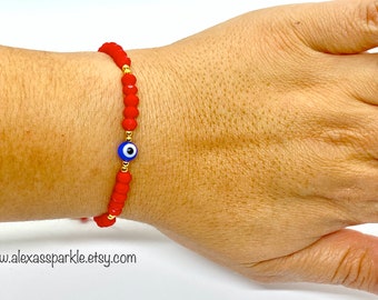 Red Evil Eye Crystal Bracelet, Protection Gift, Pulsera Roja Mal de Ojo, Amuleto