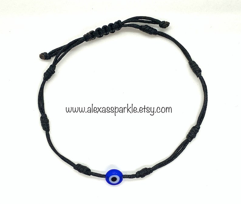 Seven 7 Knot Black Thread Bracelet with Evil Eye Pulsera Negra Siete 7 Nudos con Ojo image 4