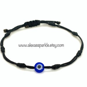 Seven 7 Knot Black Thread Bracelet with Evil Eye Pulsera Negra Siete 7 Nudos con Ojo image 1