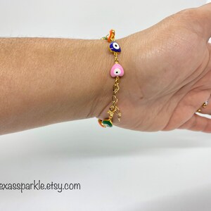 Evil eye Multi-color Heart Gold Filled Bracelet Anklet Pulsera Tobillera Corazon Ojo Multicolor image 4