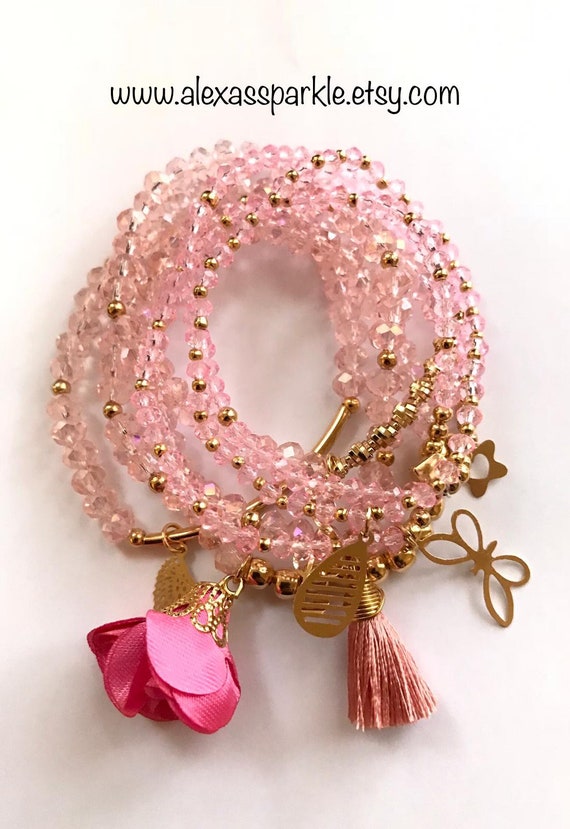 Crystal Light Rose pink Artisan Semanario Bracelets | Etsy