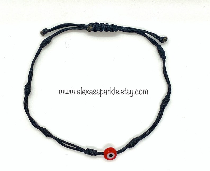 Seven 7 Knot Black Thread Bracelet with Evil Eye Pulsera Negra Siete 7 Nudos con Ojo image 3