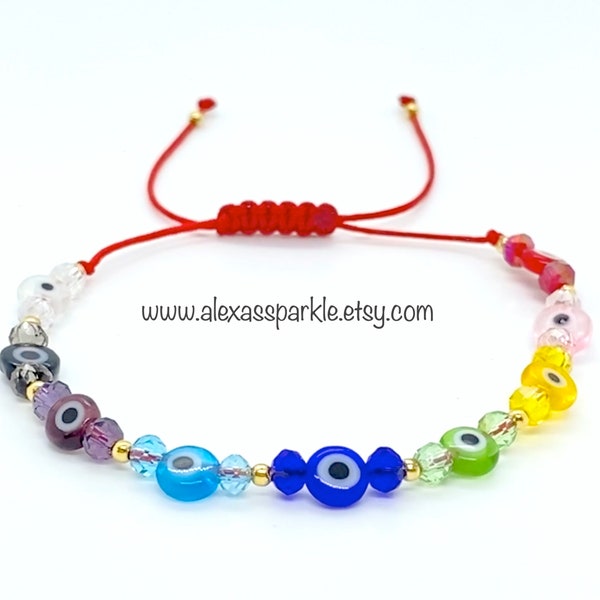 Rainbow Evil Eye Bracelet, Pulsera Mal de Ojo Arcoiris, Spiritual Gift, Protection Jewelry