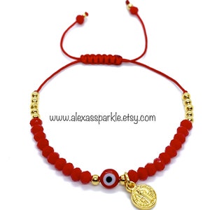 Saint Benedict Charm Bracelet: Red Crystal Evil Eye Protection