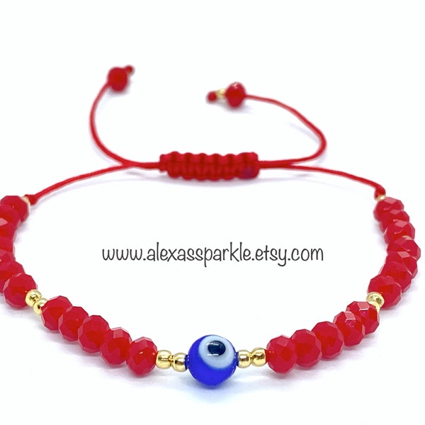 Evil Eye Red and Gold Protection Bracelet - Pulsera Proteccion Mal de Ojo Roja con Dorado
