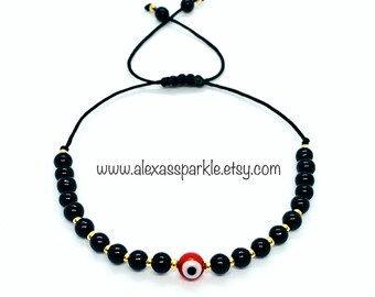 Evil Eye Black Pearl Protection Thread Bracelet - Pulsera de Protección para Mal de Ojo con Cuentas de Perla Negro