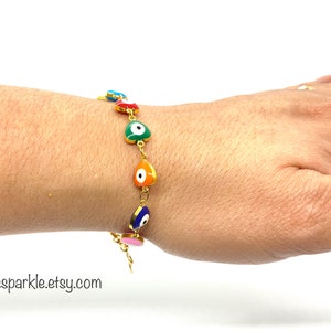 Evil eye Multi-color Heart Gold Filled Bracelet Anklet Pulsera Tobillera Corazon Ojo Multicolor image 3