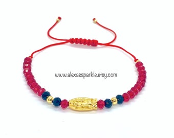 Pulsera Virgen De Guadalupe Color Rojo Vino con Negro - Our Lady of Guadalupe Bracelet Red Wine and Black Color