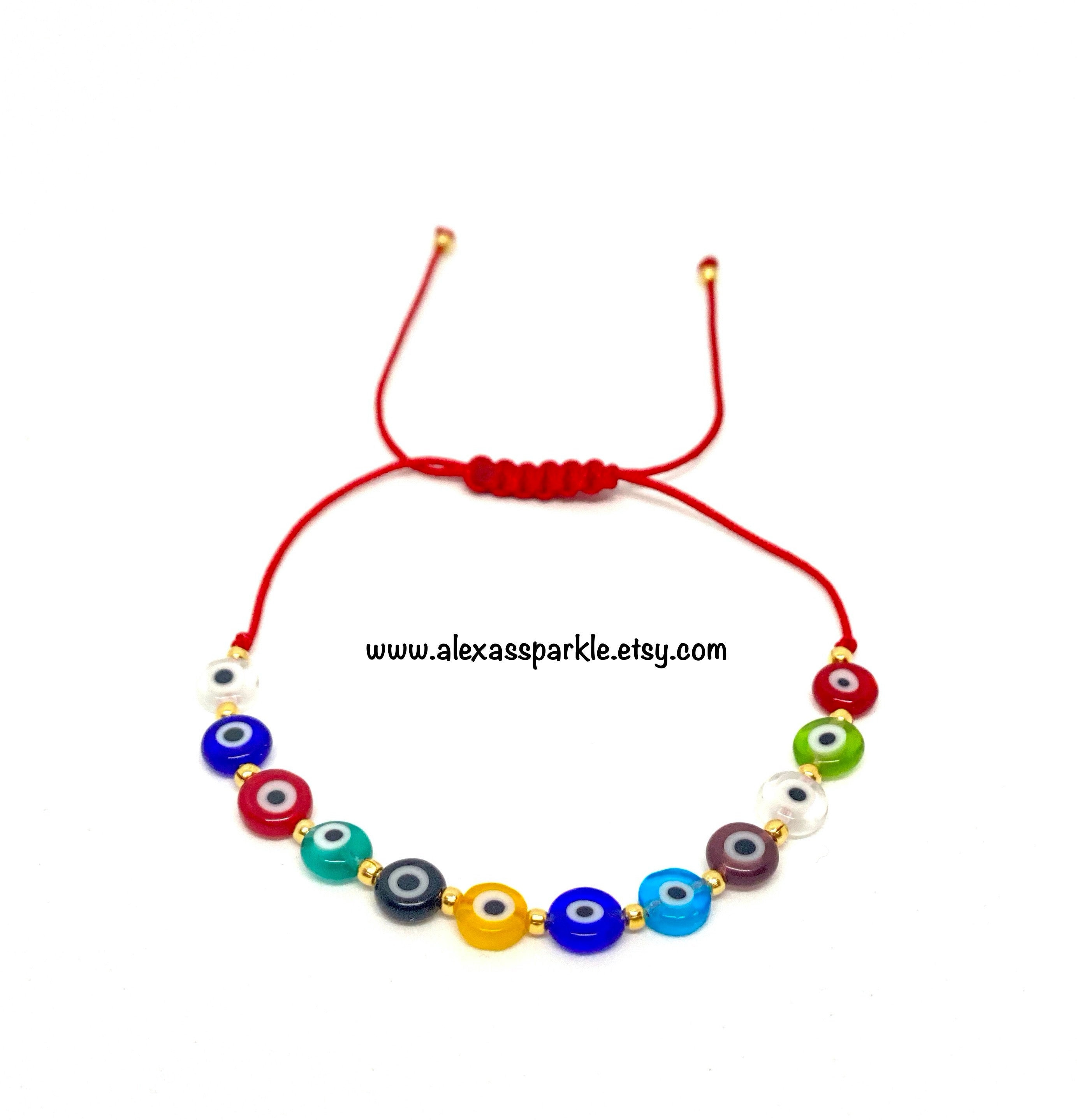 18K Gold Plated Multicolor Evil Eye Amulet Bracelet Blue Red