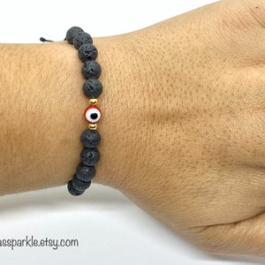 Evil Eye and Volcanic Lava Beads Protection Bracelet Unisex - Pulsera Proteccion Unisex Ojo Turco con Cuentas Volcanicas Lava