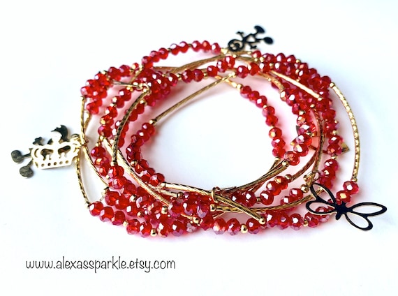 Shimmer Red Beaded Bracelets With Charms Semanario Pulseras - Etsy