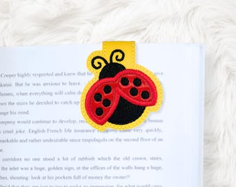 Marcapáginas magnético plegable ITH 4x4 con aplique de mariquita, en bastidor, archivo de bordado a máquina, descarga instantánea (descarga digital)