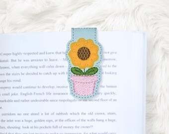 Marcapáginas magnético plegable con aplique de girasol ITH 4x4, para bordado en bastidor, archivo de bordado a máquina, descarga instantánea (descarga digital).