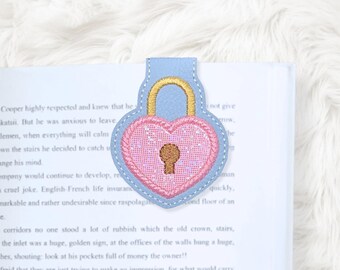 Marcapáginas magnético plegable con aplique de candado de corazón ITH 4x4, en bastidor, archivo de bordado a máquina, descarga instantánea (descarga digital)