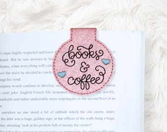 Marcapáginas magnético plegable ITH 4x4 Libros y Café, para bordar en bastidor, archivo para bordado a máquina, descarga instantánea (descarga digital).