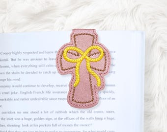 Marcapáginas magnético plegable con cruz y lazo ITH 5x7, para bordado en bastidor, archivo para bordado a máquina, descarga instantánea (descarga digital).