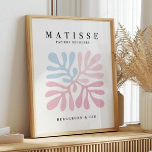 Różowo-niebieski wydruk artystyczny Matisse&#39;a – do pobrania w wersji cyfrowej, dziewczęca grafika ścienna do pokoju w akademiku, modne plakaty w stylu preppy, dekoracja ścienna do sypialni w college&#39;u