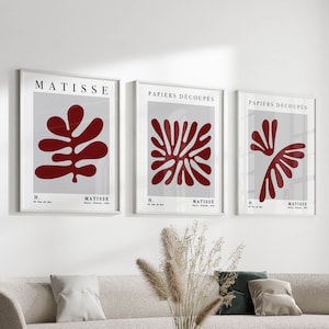 Matisse digitale Kunst, Set von 3 Matisse Drucken in dunklem Burgunderrot und grau, Ausstellungsplakate, Mid Century Modern druckbare Kunst