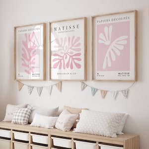 Juego de 3 impresiones de arte mural Matisse rosa, 3 impresiones digitales preppy, pósteres trípticos descargables, decoración para dormitorio de niña, decoración moderna para dormitorio.