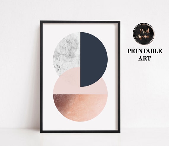 Navy Blush GEOMETRIC Marble Art PRINT Poster