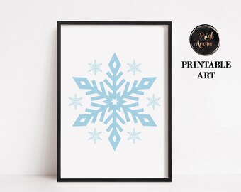 Blue Geometric Snowflake, Winter Wall Art, Winter Printable Art, Christmas Decor Christmas Poster Blue Wall Art, Blue Nursery Art Blue Decor
