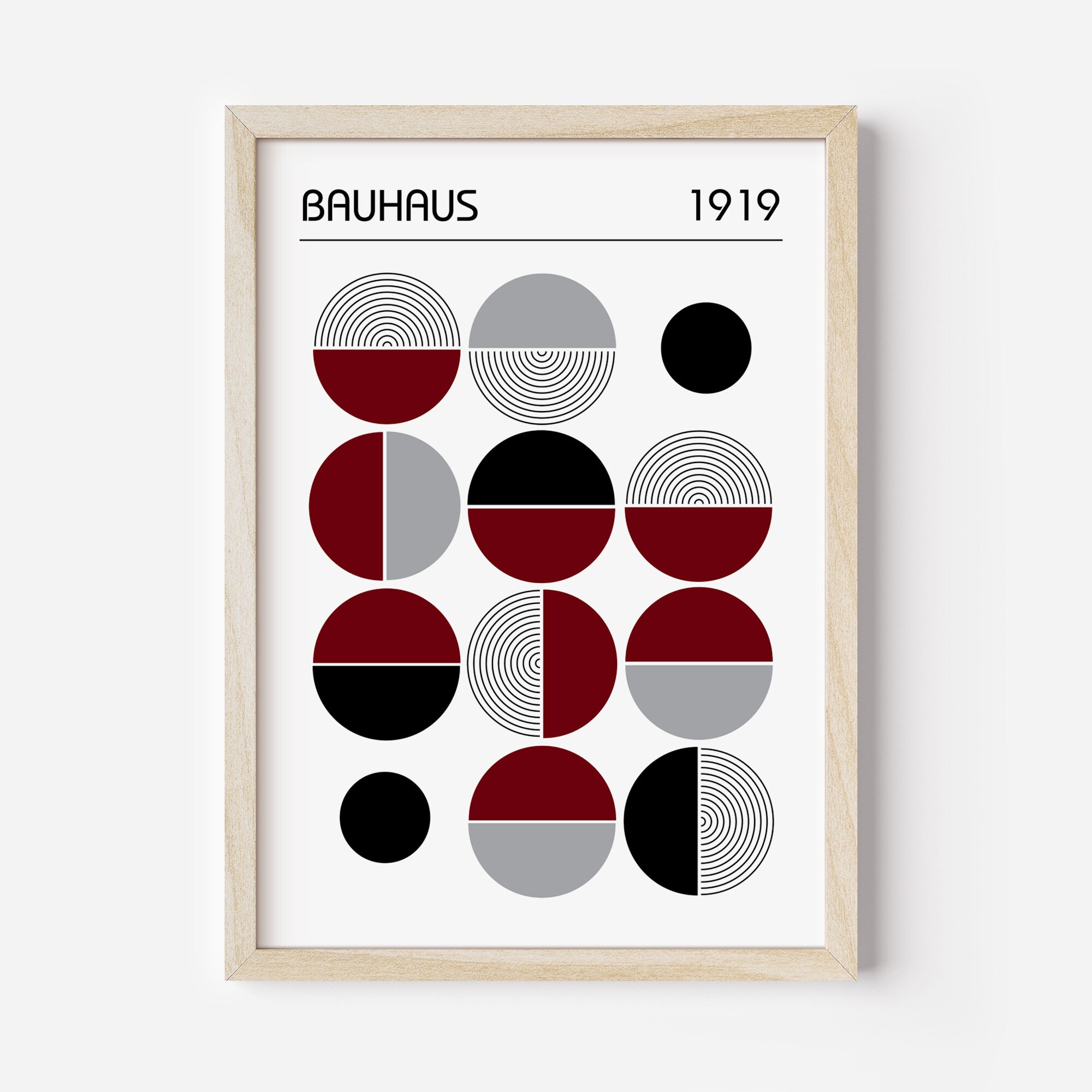 Bauhaus Poster Set in Burgundy Red, Set of 3 Mid Century Modern ...