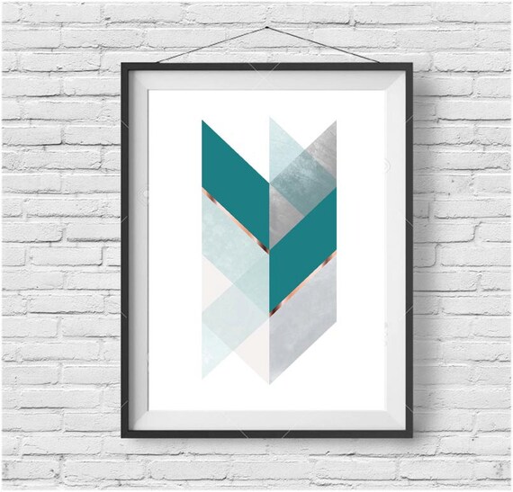 Teal Chevron Art Geometric Print Rose Gold Art Teal Print Teal Home Decor Scandinavian Print Abstract Art Bedroom Art Digital Print