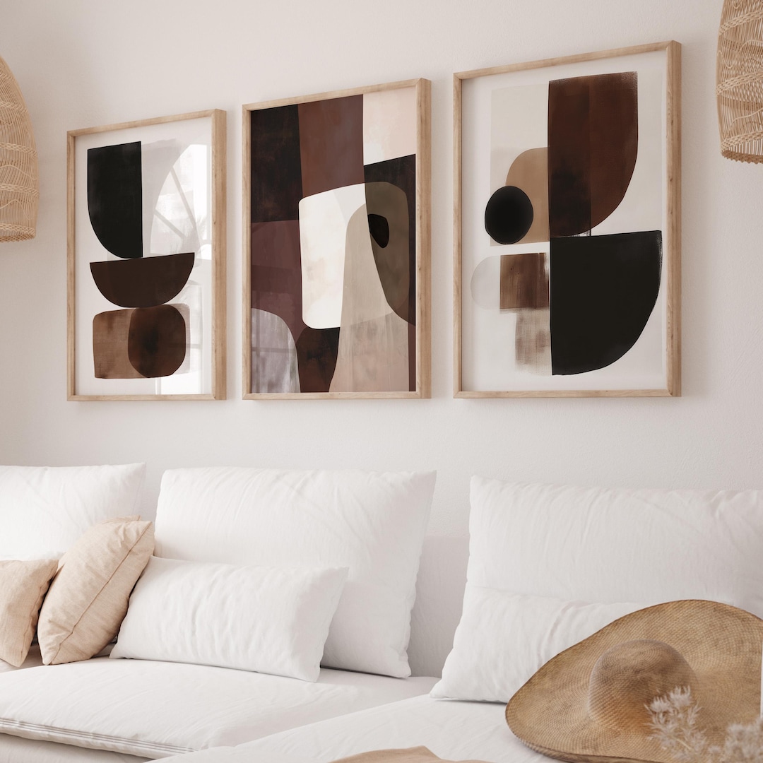 Set of 3 Mid Century Modern Printable Wall Art, Japandi Abstract ...