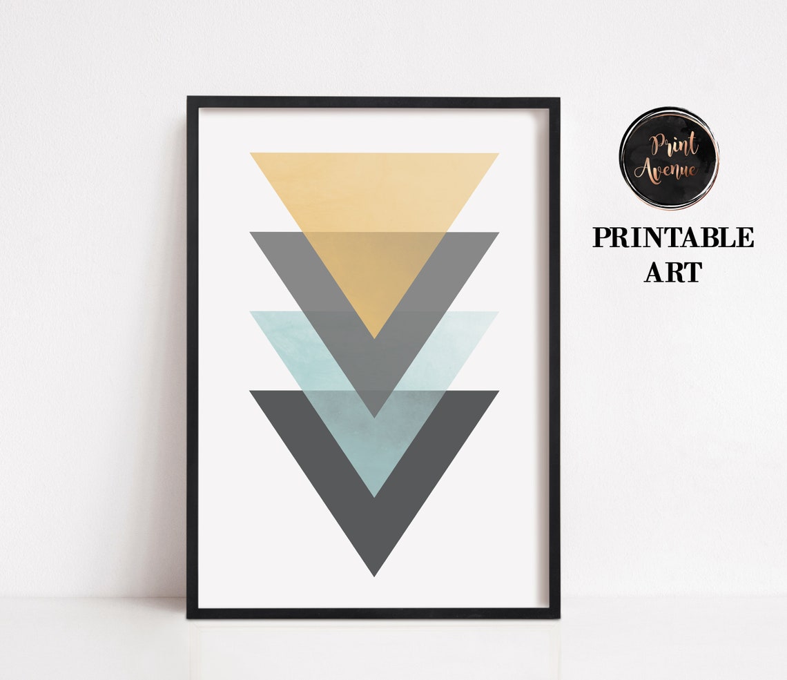 Art Deco Print Triangle Wall Art Geometric Print Mustard | Etsy