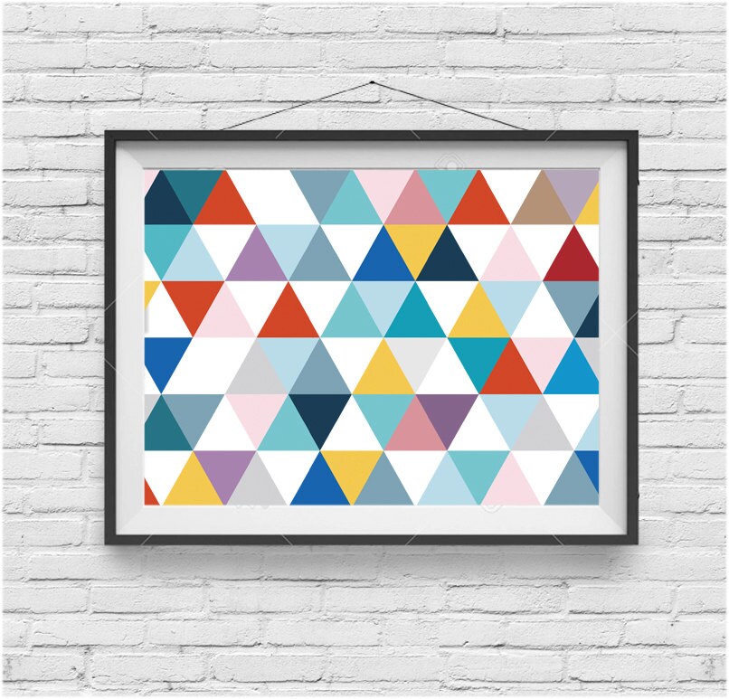 Wall Print Colorful Triangles Art Geometric Print Funky Etsy