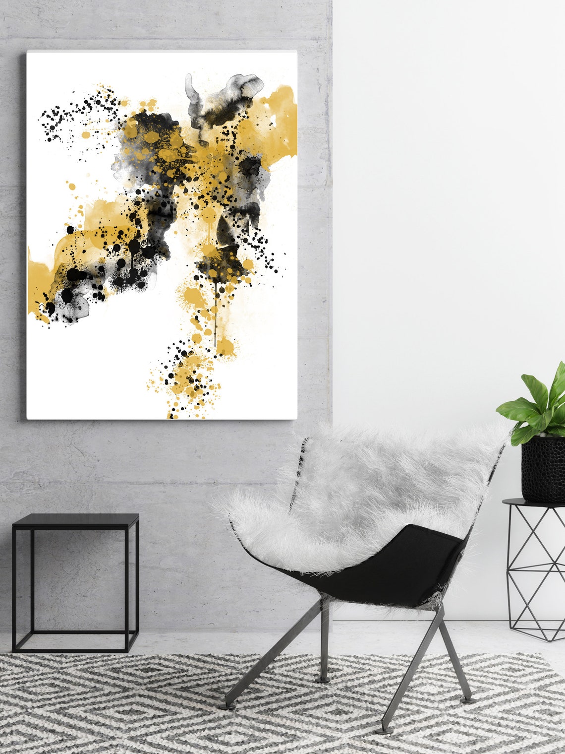 Abstract Digital Painting Mustard Yellow Black Watercolour Etsy Ireland
