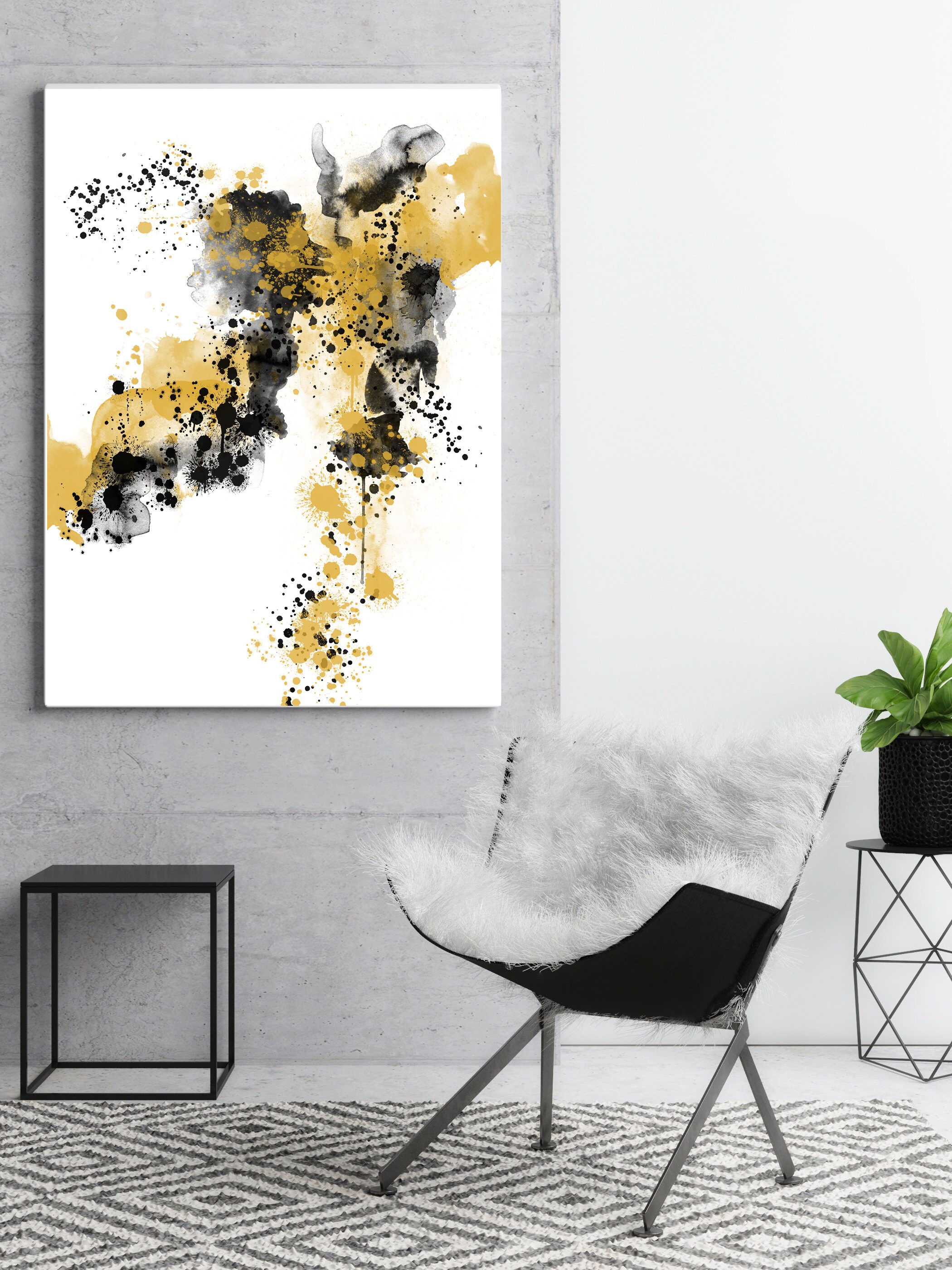 Abstract Digital Painting Mustard Yellow Black Watercolour Etsy Ireland