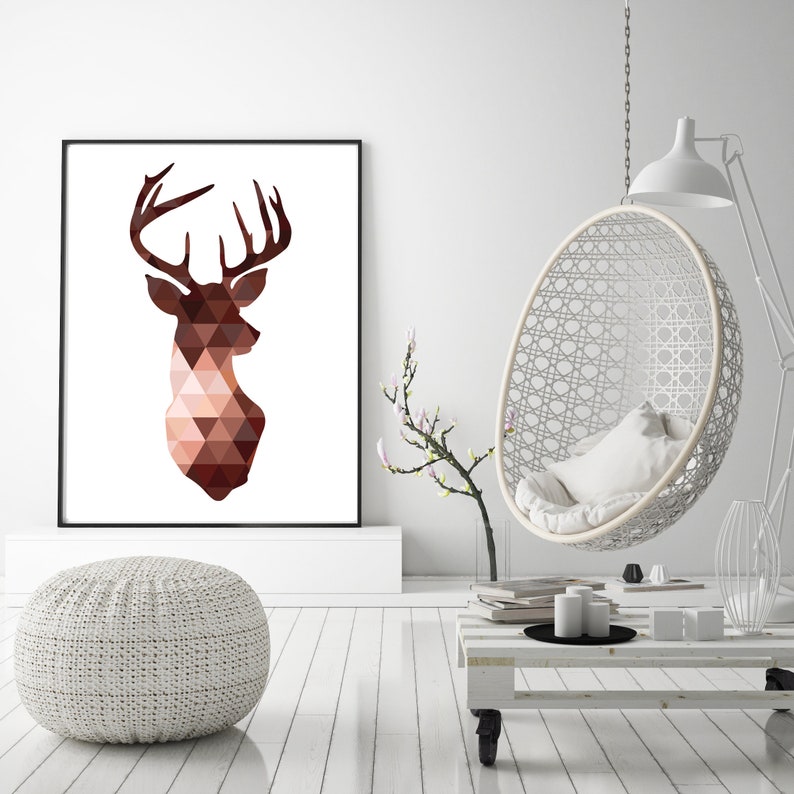 Copper Deer Head Print Brown Deer Wall Art Triangle Deer Etsy UK