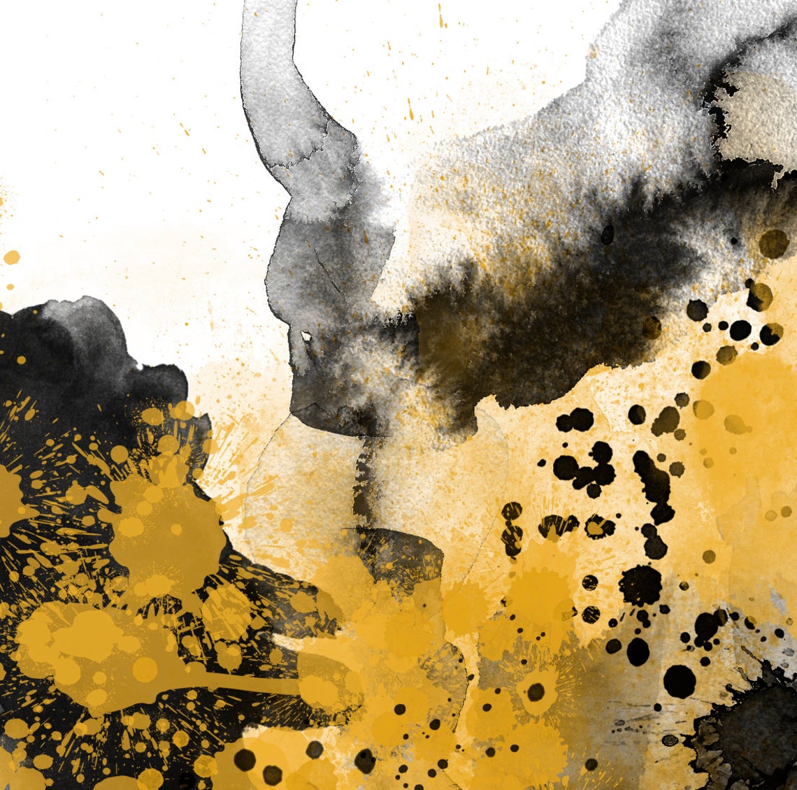 Abstract Digital Painting Mustard Yellow Black Watercolour Etsy Ireland