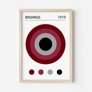 Bauhaus Poster Set in Burgundy Red, Set of 3 Mid Century Modern ...