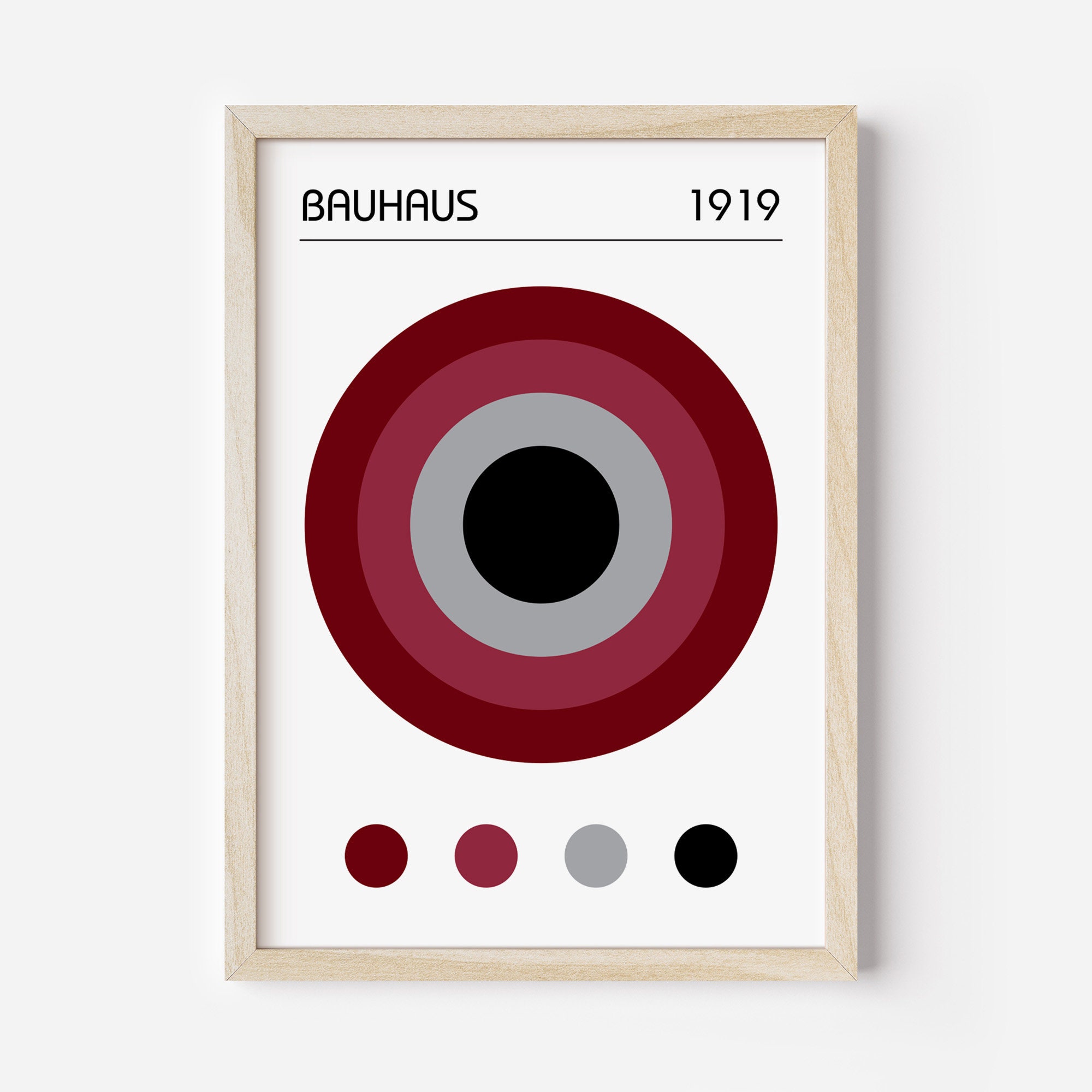 Bauhaus Poster Set in Burgundy Red, Set of 3 Mid Century Modern ...