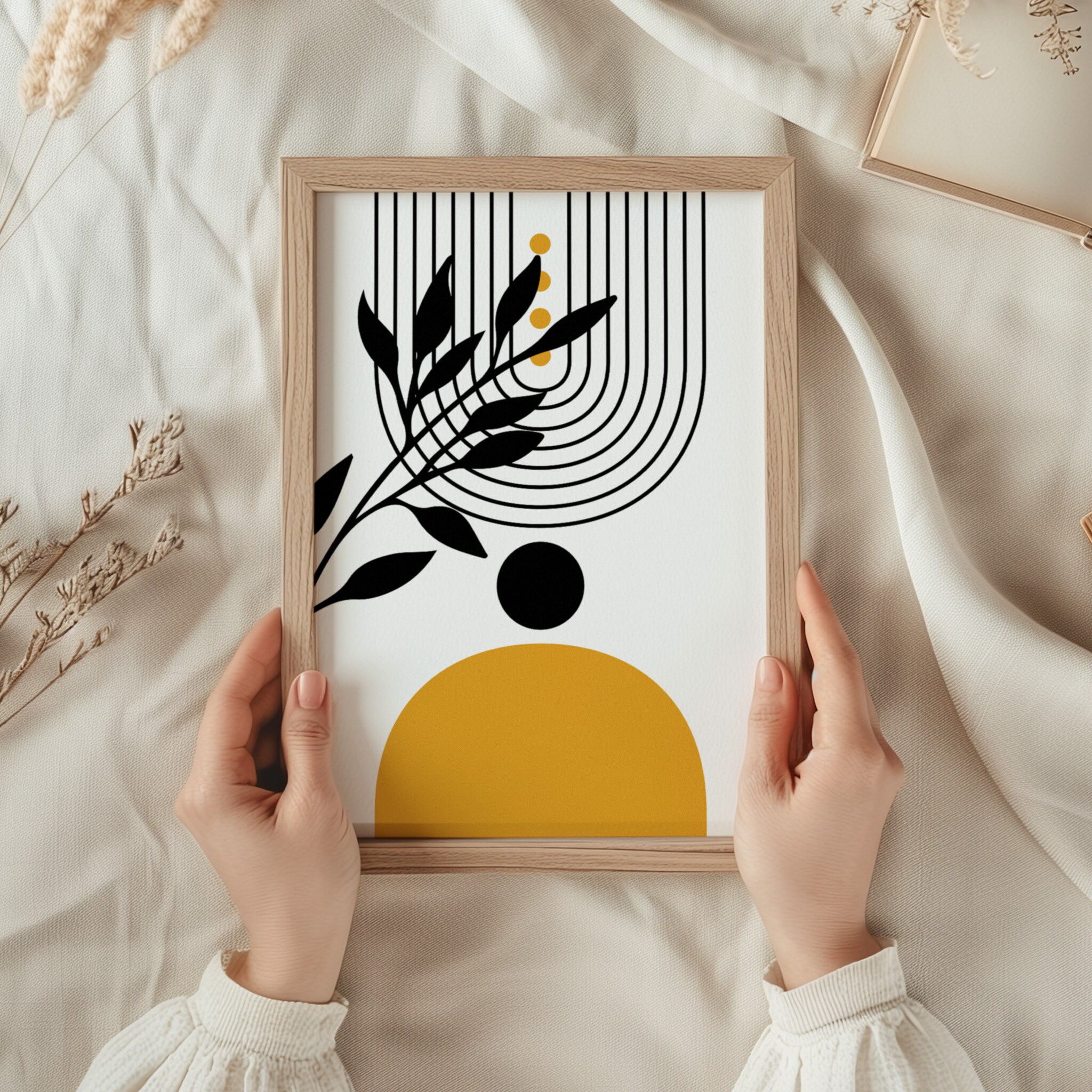 Set of 3 Printable Botanical Wall Art Prints in Mustard Yellow, Digital ...