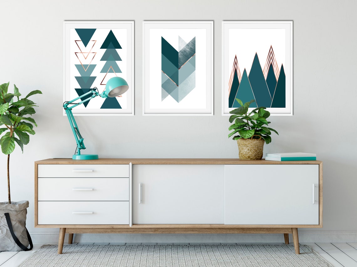Set of 3 Prints Gallery Wall Art Dark Teal Green Art Prints Etsy