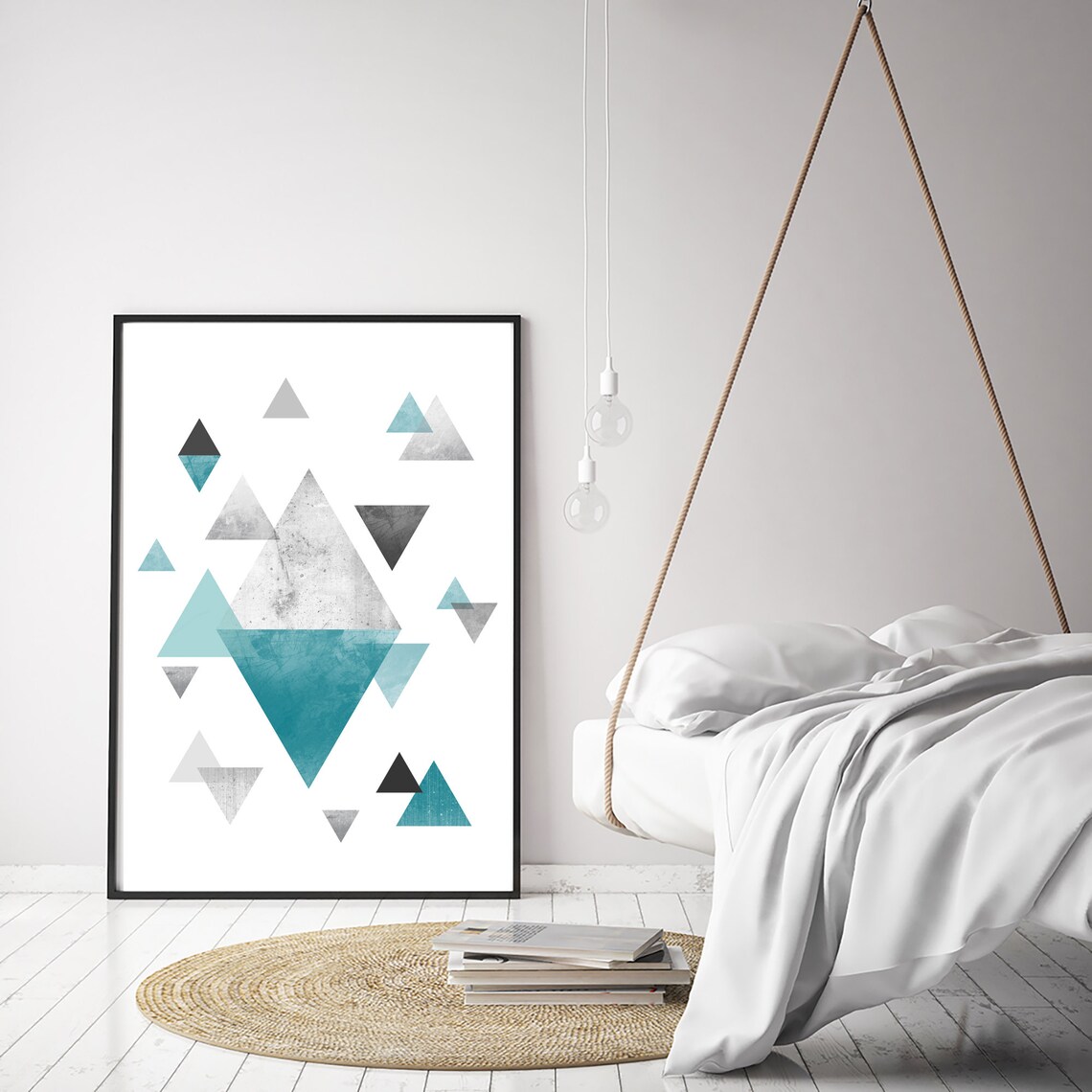 Teal Print Teal Wall Art Teal Poster Geometric Print | Etsy