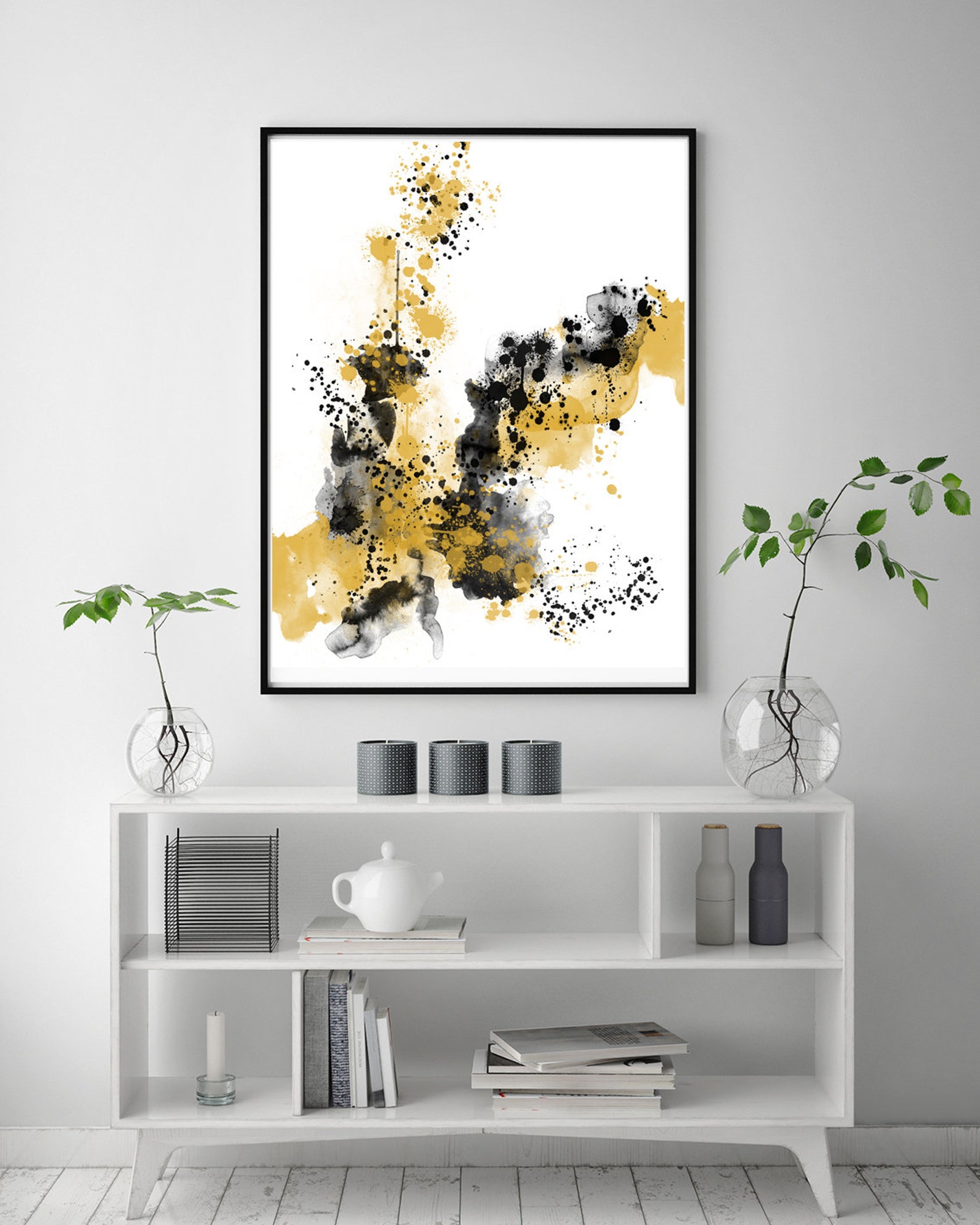 Abstract Digital Painting Mustard Yellow Black Watercolour Etsy Ireland