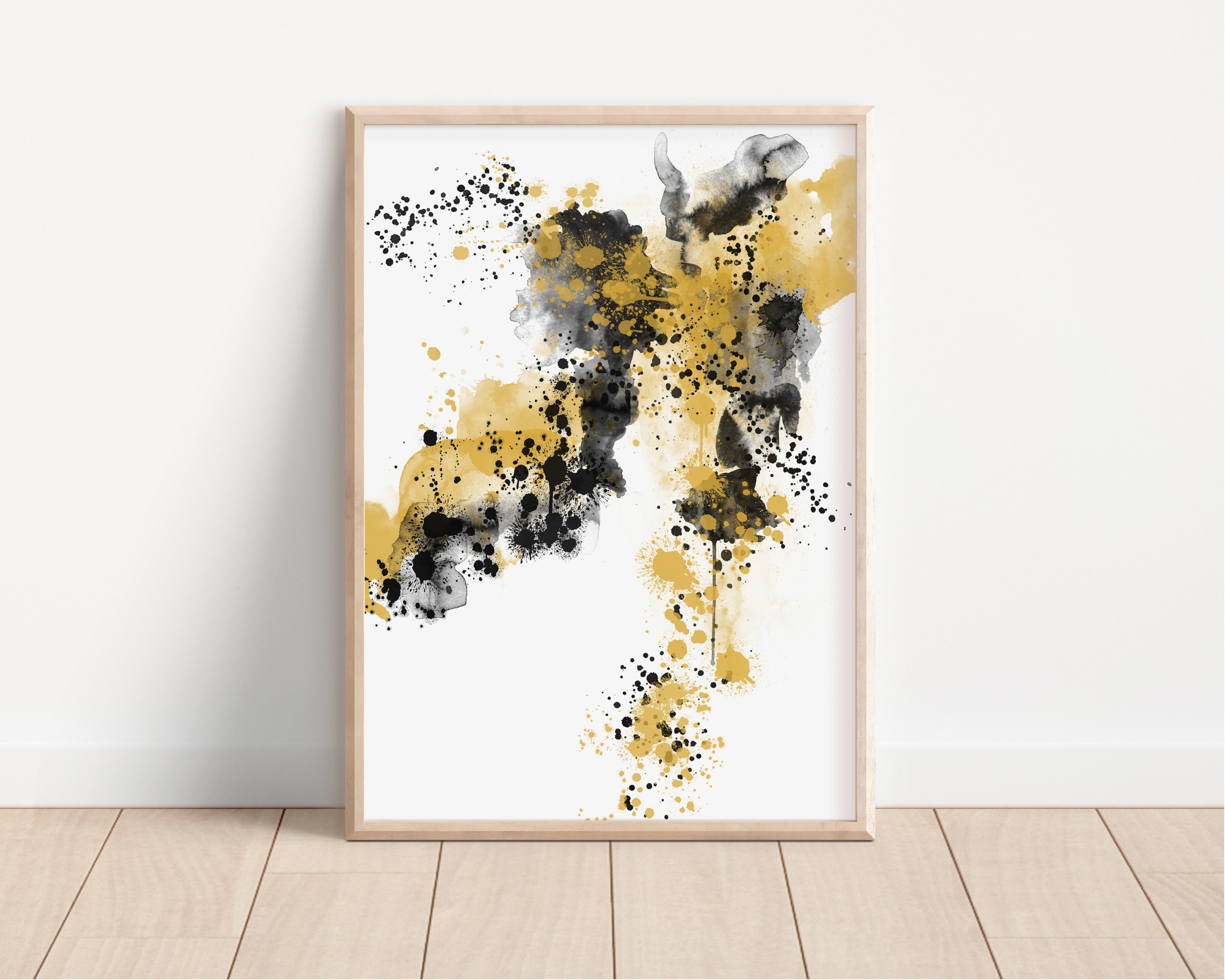 Abstract Digital Painting Mustard Yellow Black Watercolour Etsy Ireland