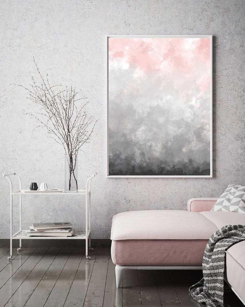 Blush Gray Painting Digital Print Scandinavian Decor Ombre Etsy