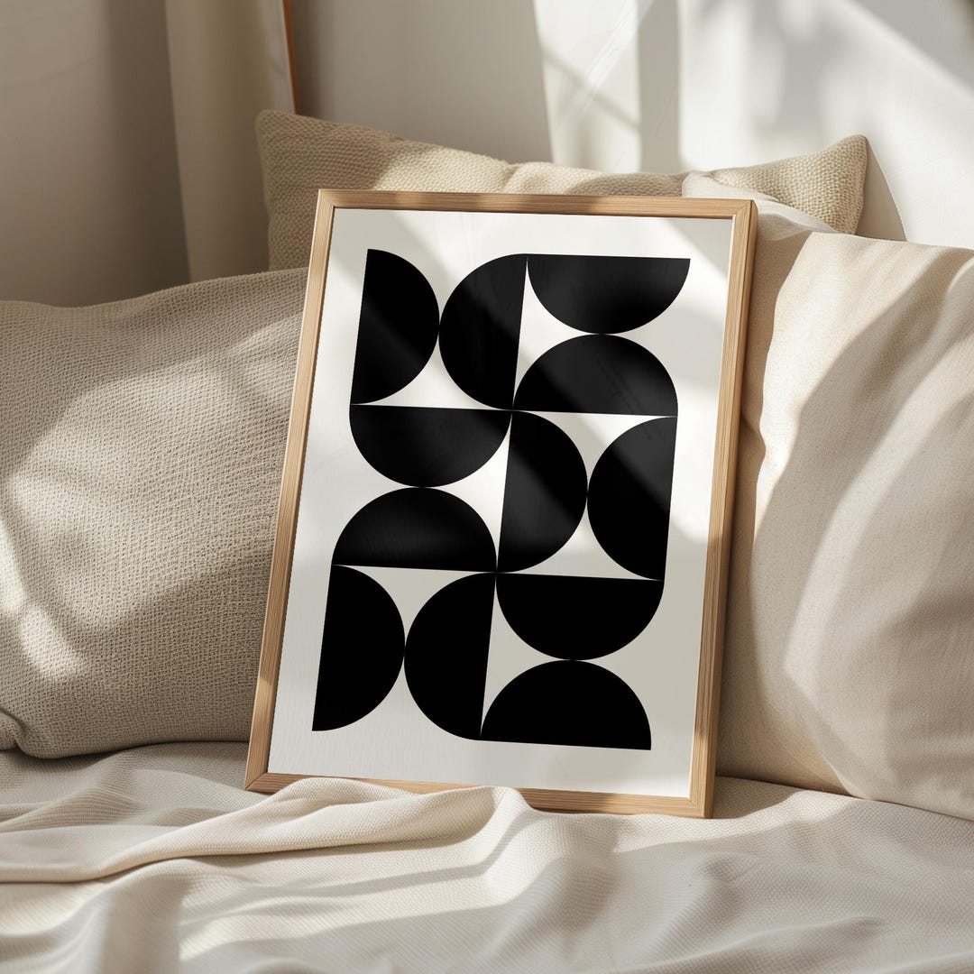 Mid Century Modern Geometric Printable Wall Art in Black & White ...