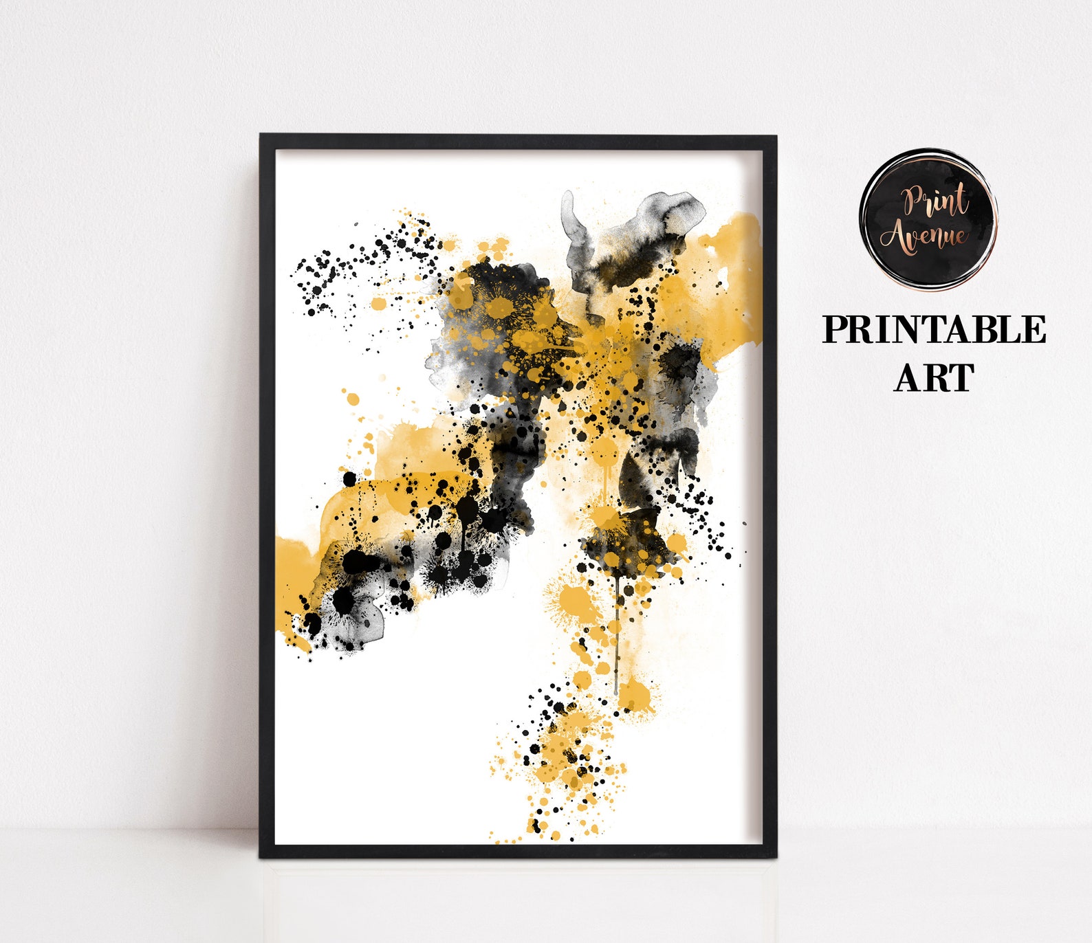 Abstract Digital Painting Mustard Yellow Black Watercolour Etsy Ireland