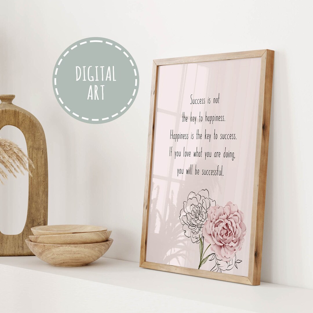 Pink Floral Digital Wall Art Motivational Printable Poster Etsy