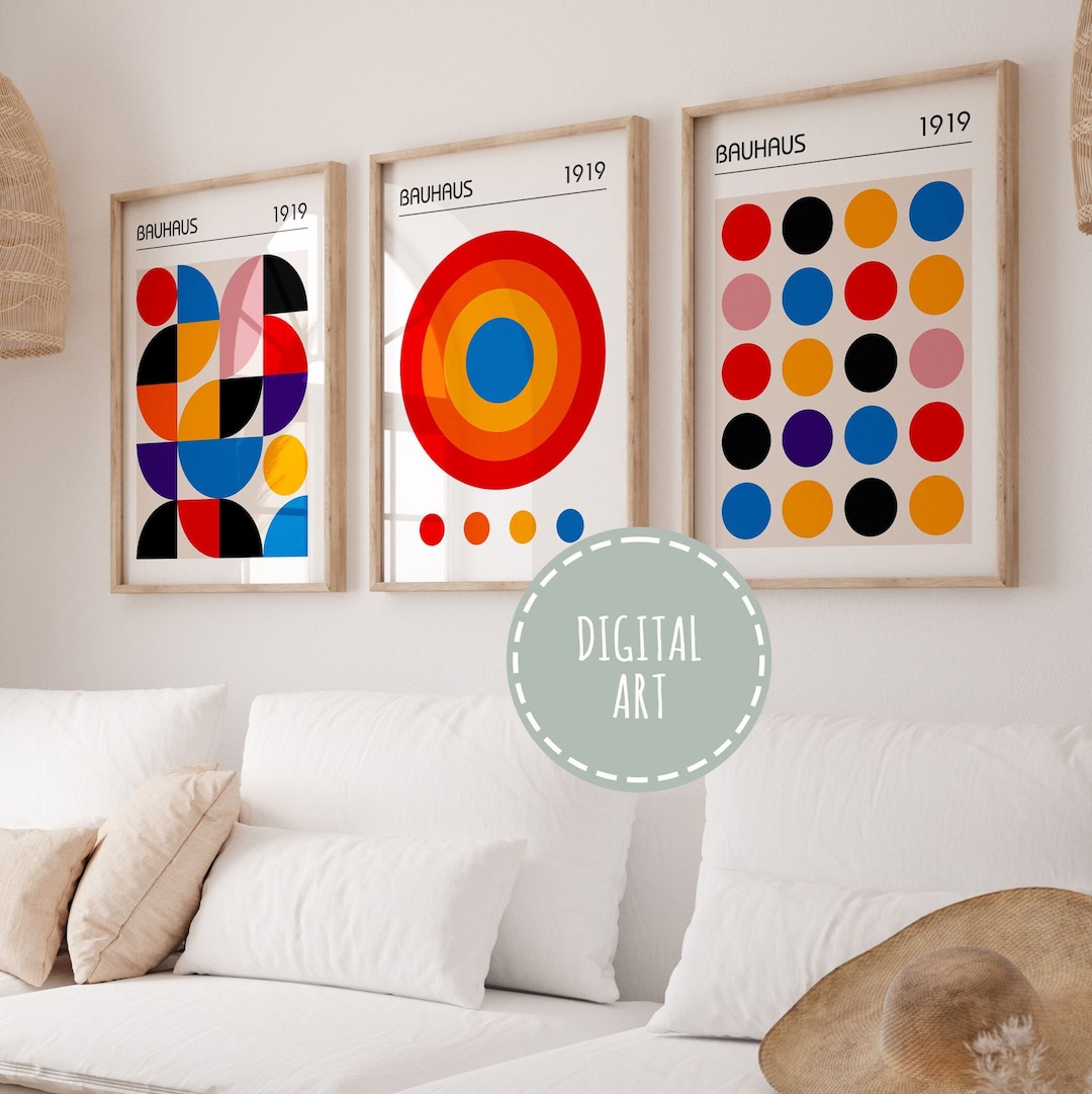 3 Piece Bauhaus Poster Wall Art Printable, Set of 3 Colorful Mid ...