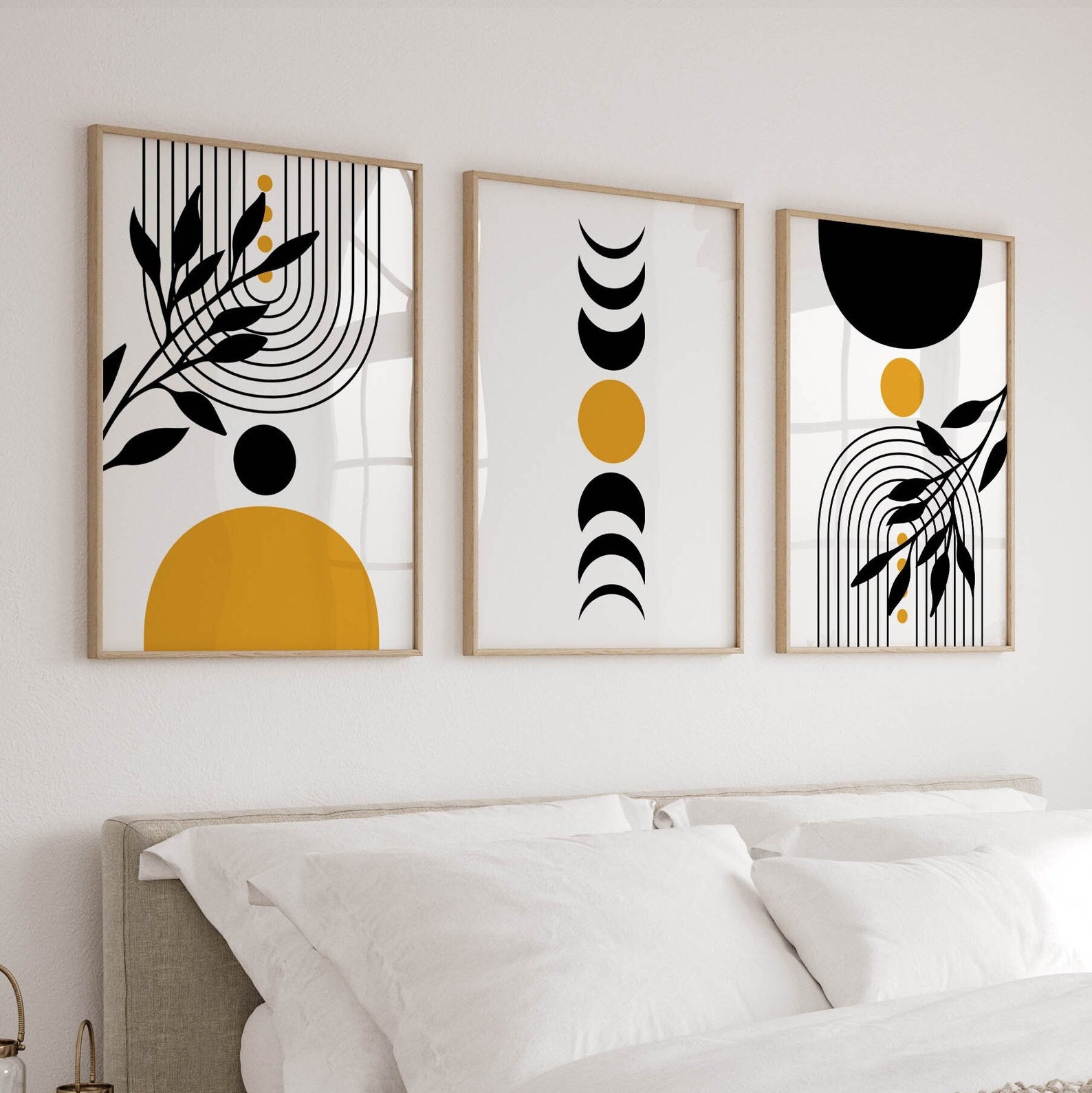Set of 3 Printable Botanical Wall Art Prints in Mustard Yellow, Digital ...