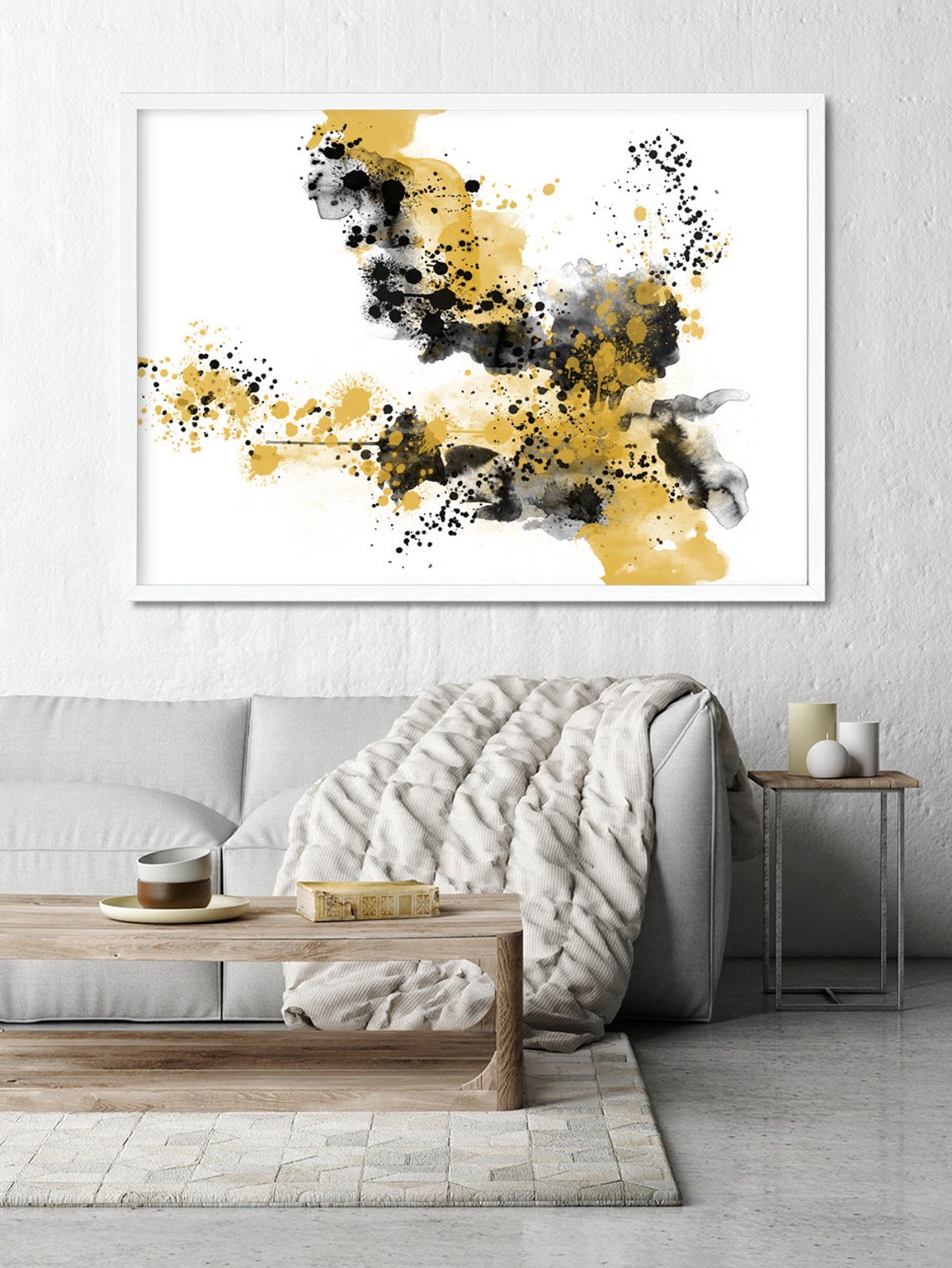 Abstract Digital Painting Mustard Yellow Black Watercolour Etsy Ireland