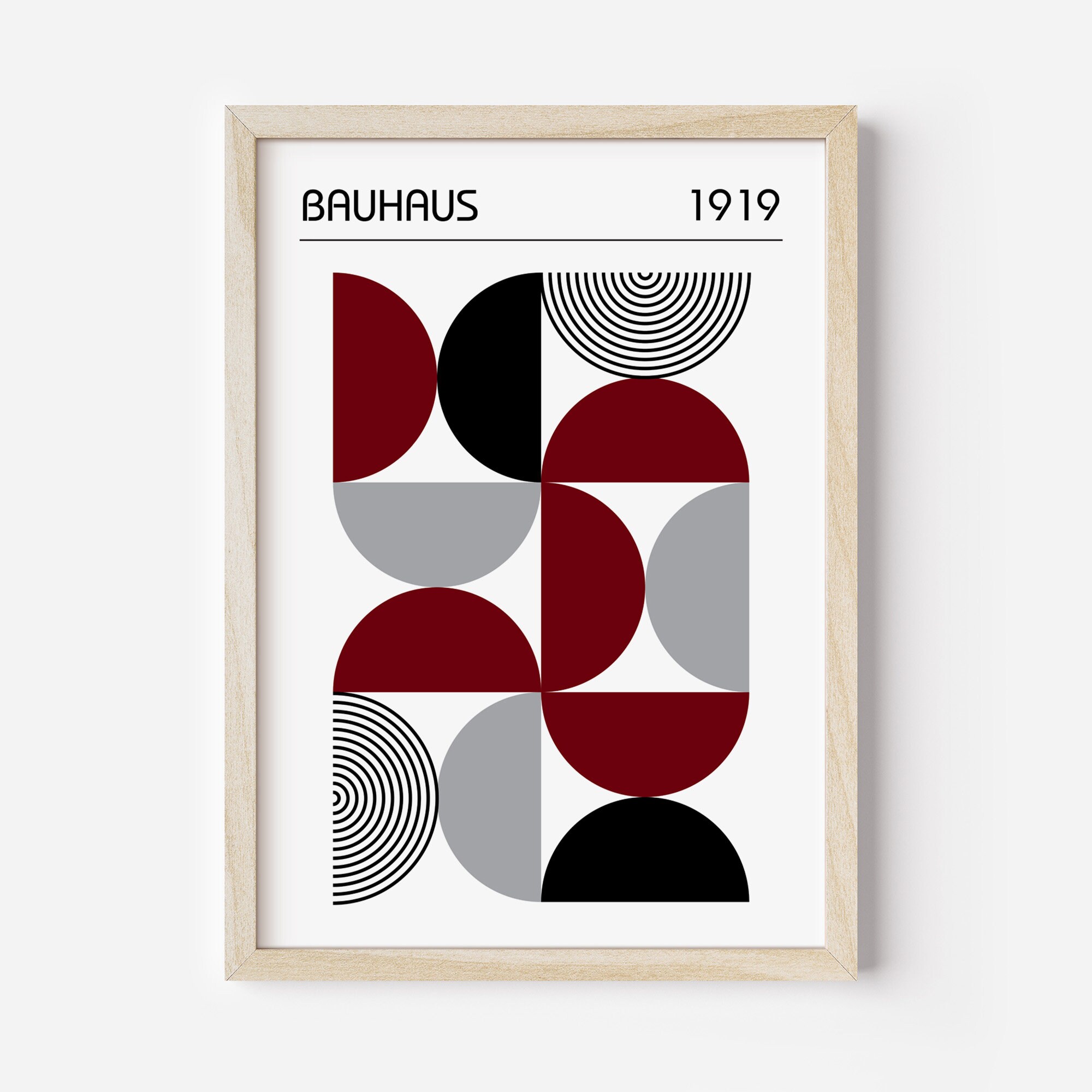 Bauhaus Poster Set in Burgundy Red, Set of 3 Mid Century Modern ...